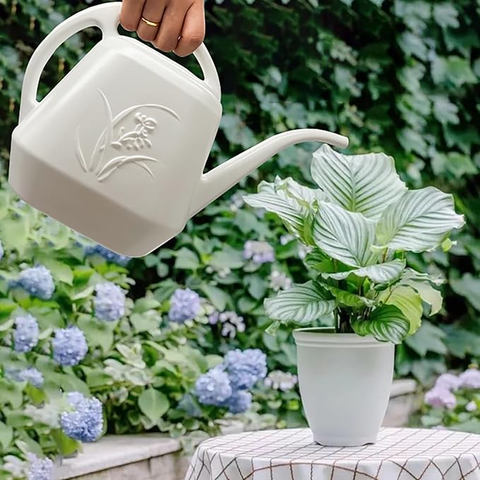 0.5 Gallon White Long Spout Garden Watering Can – 2L Lightweight Plastic Watering Pot for Indoor & Outdoor Plants
