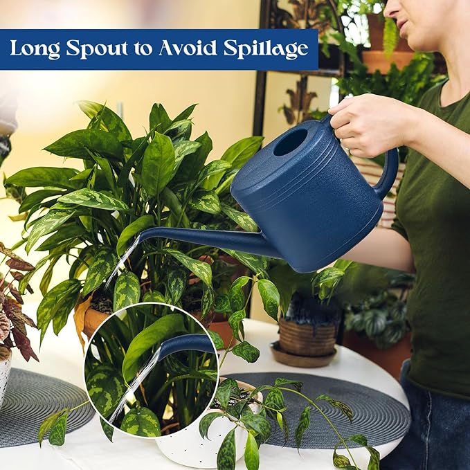 1L Large Capacity Watering Can for Indoor Plants – Blue Plastic Long Spout Gardening Jug for Potted Flowers and Home Garden Care