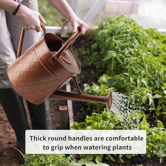 1.75 Gallon Vintage Copper-Style Garden Watering Can with Long Spout and Detachable Shower Head, 6.6L Large Capacity Plant Irrigation Pot