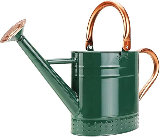 Vintage Metal Watering Can with Copper-Color Handle & Spout – Green Garden Watering Jug with Dual Handle, Rust-Resistant, 7.44" Tall