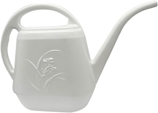 0.5 Gallon White Long Spout Garden Watering Can – 2L Lightweight Plastic Watering Pot for Indoor & Outdoor Plants