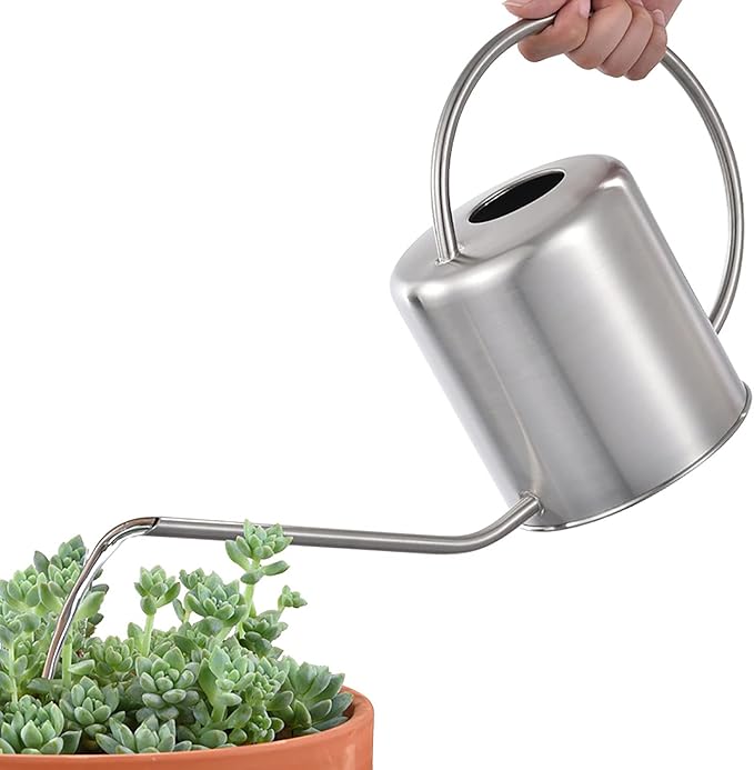 Stainless Steel Long Spout Watering Can for Indoor Plants – Modern Industrial-Style Precision Watering Pot for Houseplants and Bonsai (1L Capacity)