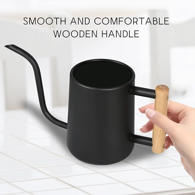 Minimalist Metal Watering Can with Long Spout – 1000ml/35oz Capacity, Wooden Handle, Precision Indoor Plant Watering Pot