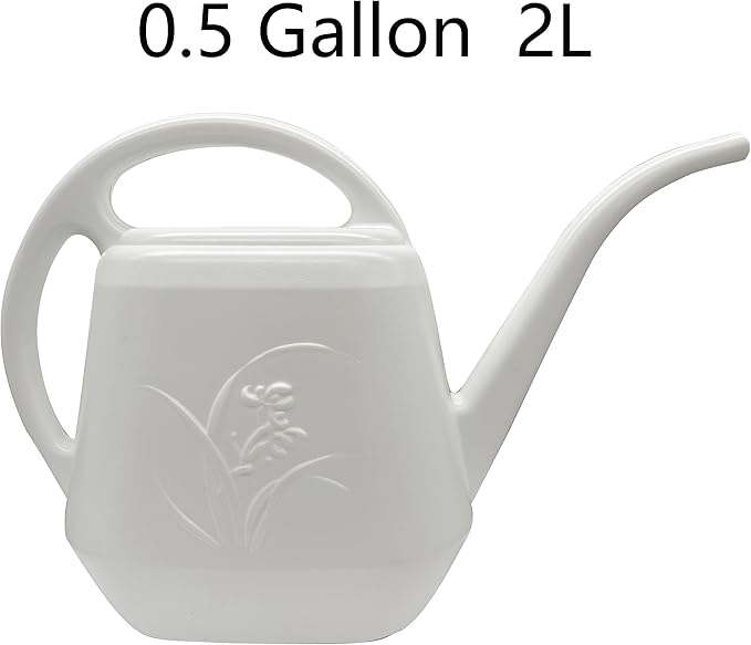 0.5 Gallon White Long Spout Garden Watering Can – 2L Lightweight Plastic Watering Pot for Indoor & Outdoor Plants