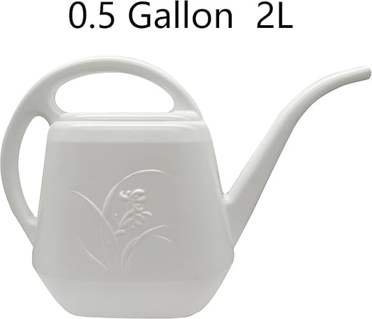 0.5 Gallon White Long Spout Garden Watering Can – 2L Lightweight Plastic Watering Pot for Indoor & Outdoor Plants