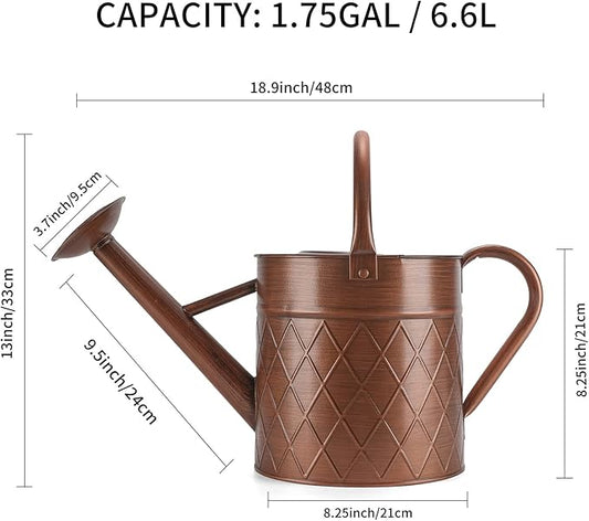 1.75 Gallon Vintage Copper-Style Garden Watering Can with Long Spout and Detachable Shower Head, 6.6L Large Capacity Plant Irrigation Pot