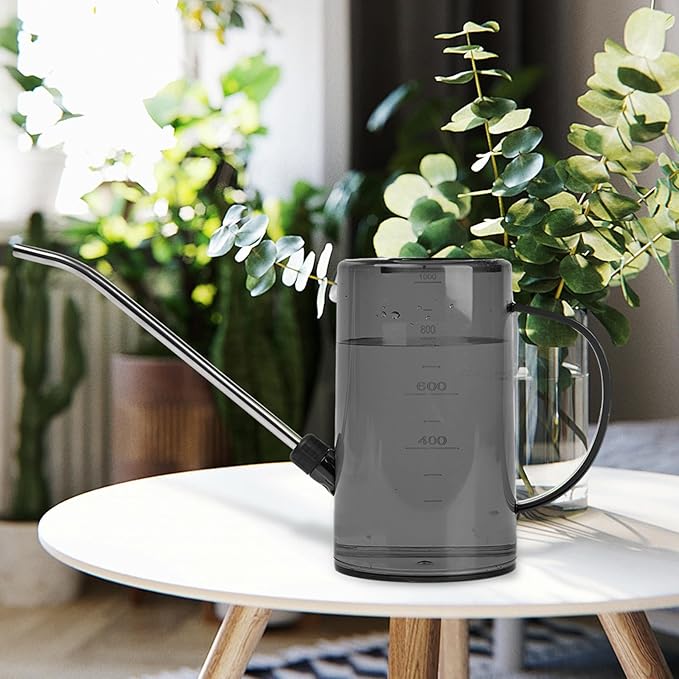 Transparent 1L Watering Can for Indoor Plants – Long Spout Plant Watering Jug with Measurement Marks – Precision Watering Tool for Houseplants and Balcony Garden