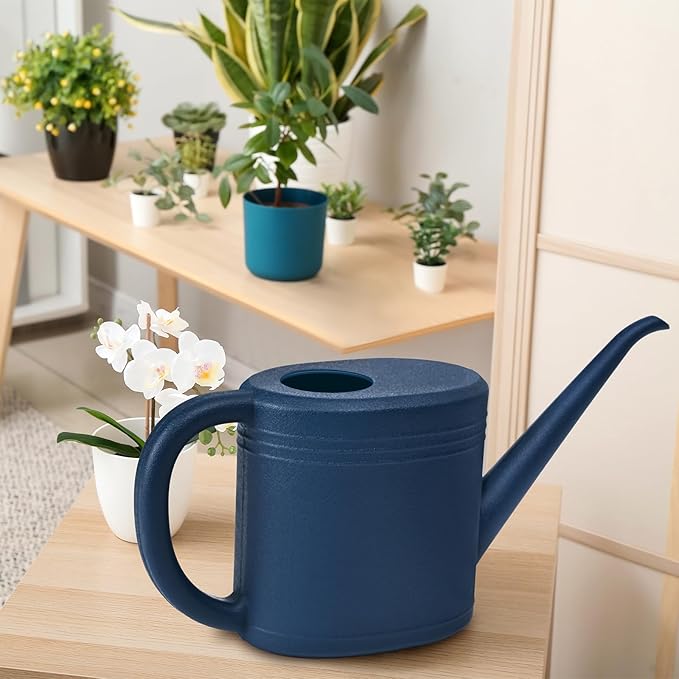 1L Large Capacity Watering Can for Indoor Plants – Blue Plastic Long Spout Gardening Jug for Potted Flowers and Home Garden Care