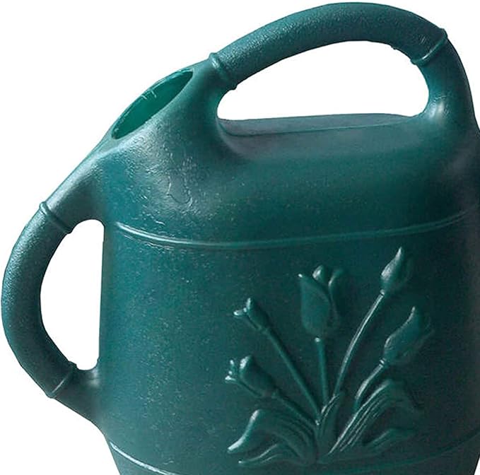7L Large Capacity Green Plastic Watering Can with Long Spout – Embossed Floral Design, Dual Handle, Indoor & Outdoor Use