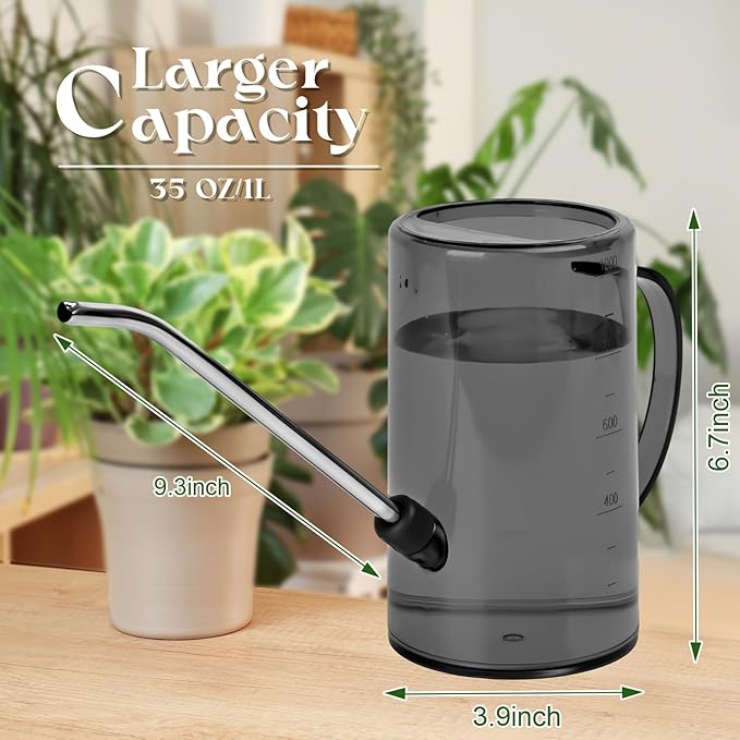Transparent 1L Watering Can for Indoor Plants – Long Spout Plant Watering Jug with Measurement Marks – Precision Watering Tool for Houseplants and Balcony Garden