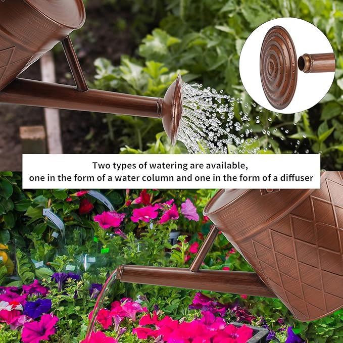 1.75 Gallon Vintage Copper-Style Garden Watering Can with Long Spout and Detachable Shower Head, 6.6L Large Capacity Plant Irrigation Pot
