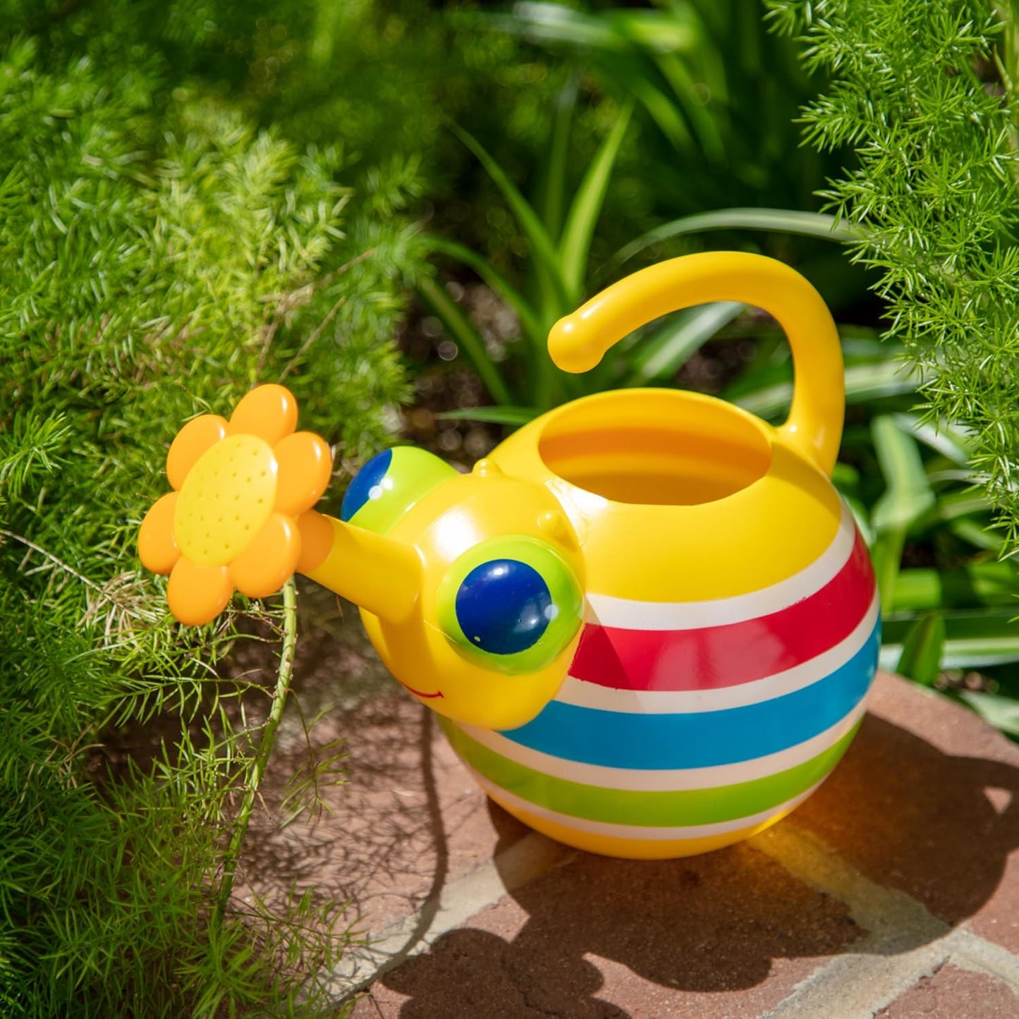 Kids Rainbow Watering Can – Colorful Striped Garden Sprinkler Toy, Lightweight Plastic Indoor Outdoor Watering Jug for Toddlers (7.7" Tall)