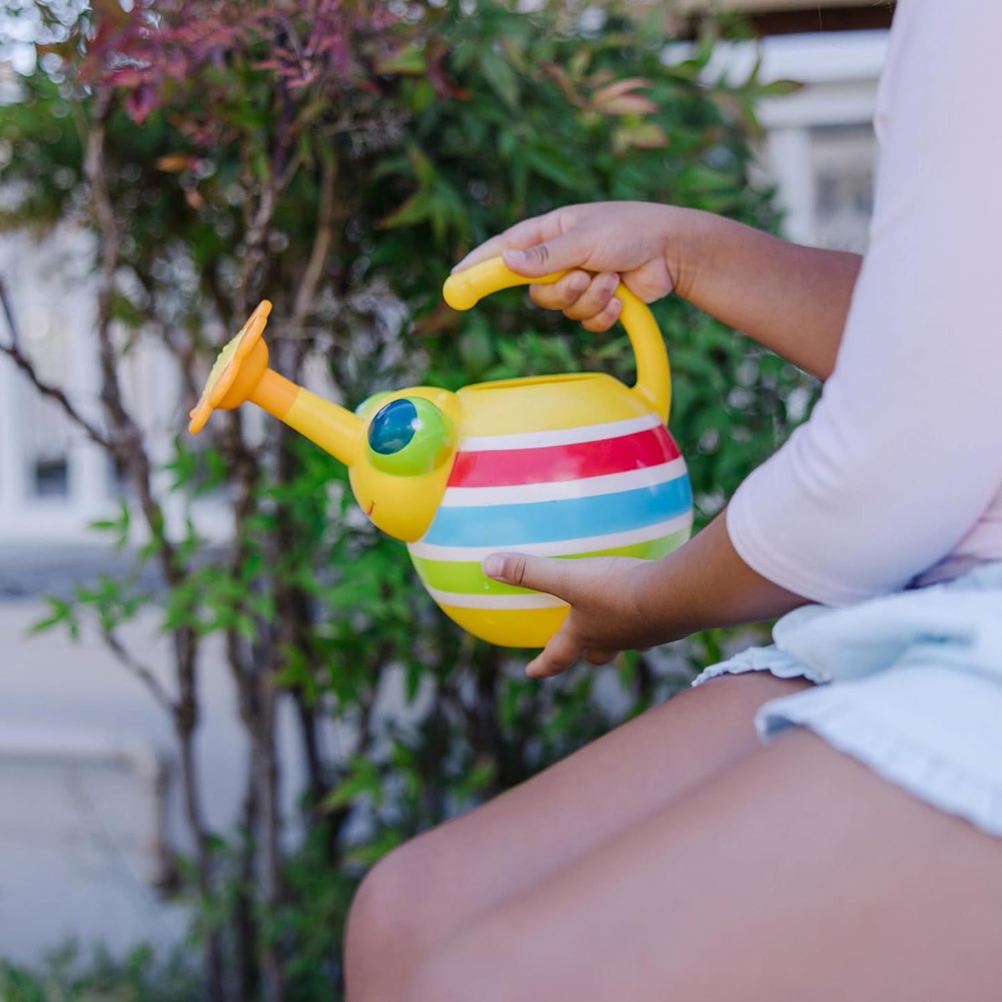 Kids Rainbow Watering Can – Colorful Striped Garden Sprinkler Toy, Lightweight Plastic Indoor Outdoor Watering Jug for Toddlers (7.7" Tall)