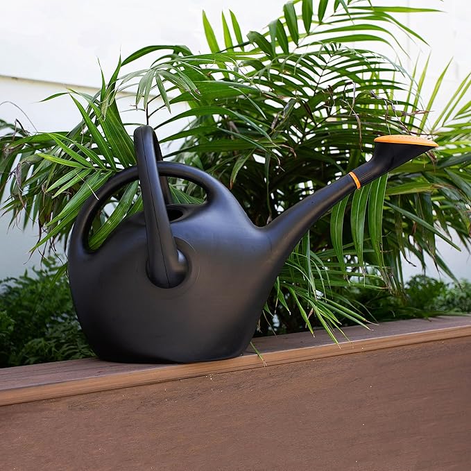 Black Dual Handle Watering Can with Detachable Shower Head – 1.5 Gallon Large Capacity Garden Watering Pot for Indoor & Outdoor Plants